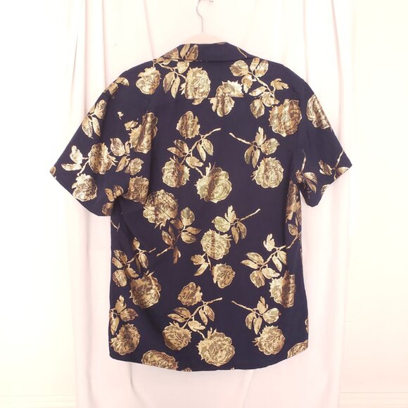 Suslo Red Collection Comfort Stretch Slim Fit Navy Blue and Gold Shiny Shirt XL - Picture 14 of 16